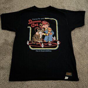 ''Caring for You Demon Cat: Pets and Responsibilities'' Tee With Design Print